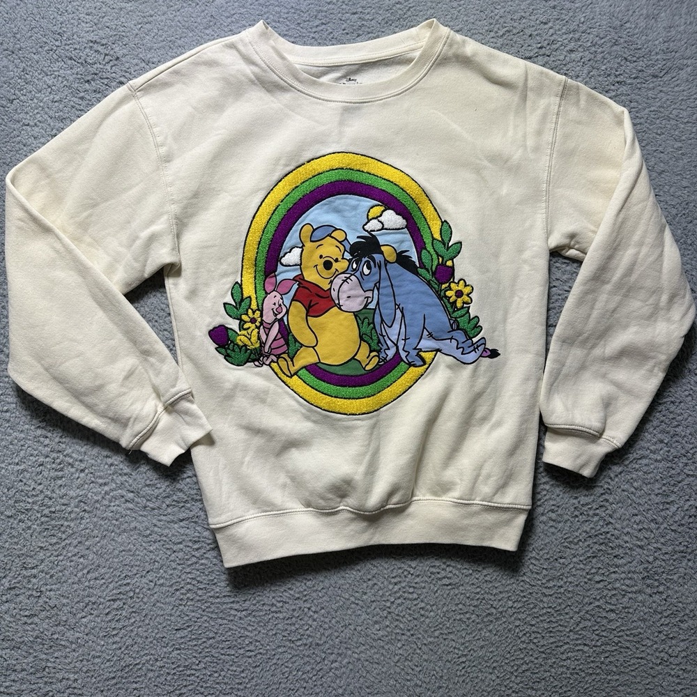 Disney Winnie the Pooh Off White Patch Graphic Sweatshirt Women's S Eeyore
